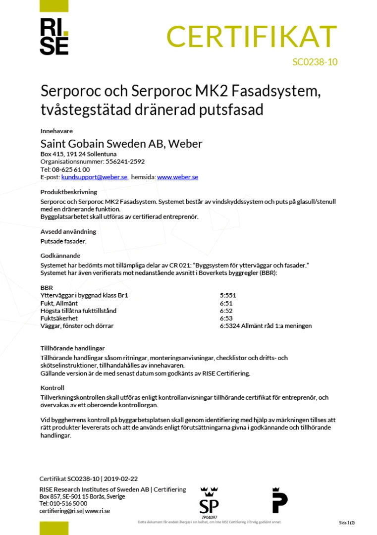 Webers Serporocsystem är certifierat av RISE
